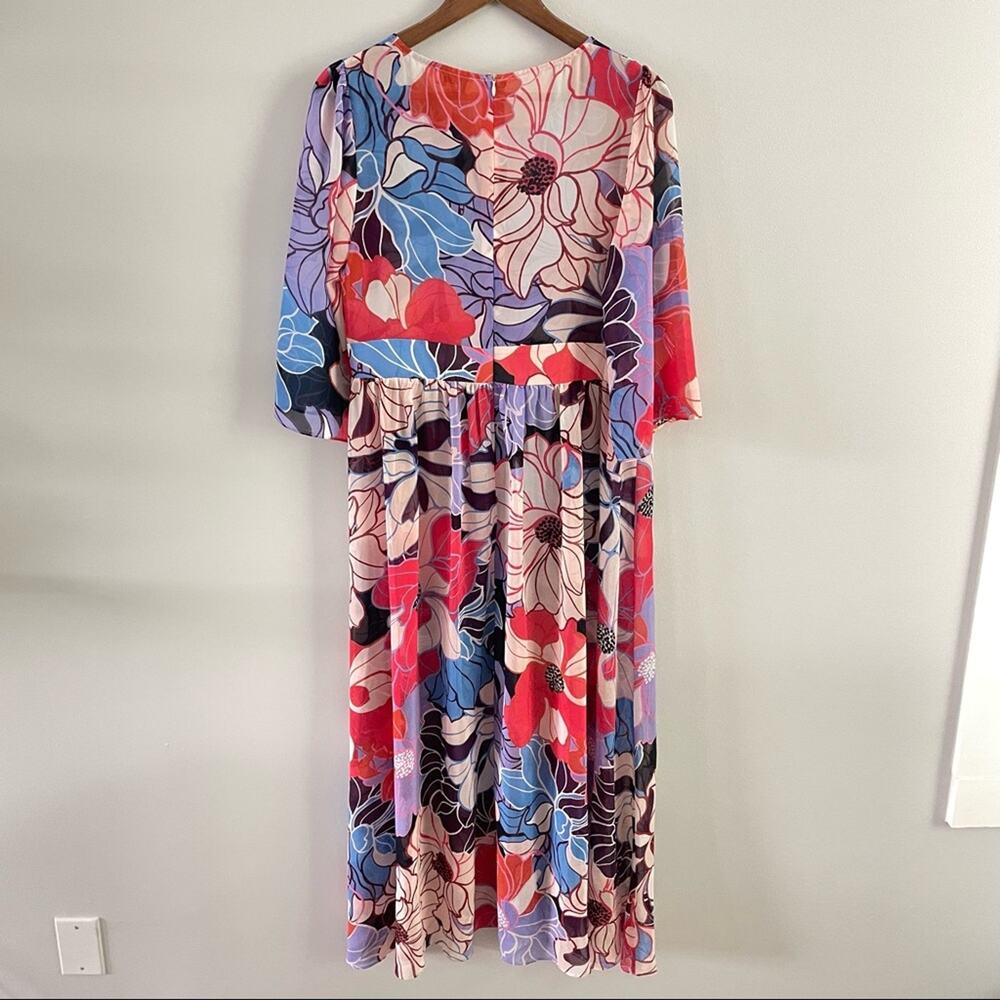 Molly Bracken | Bright and Splashy Maxi Dress 70s Retro Sheer Slip Floral Medium - Picture 4 of 7